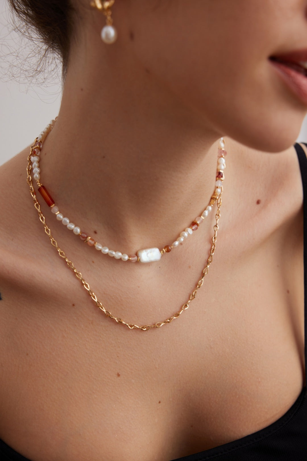 Strawberry Quartz & Pearl Necklace