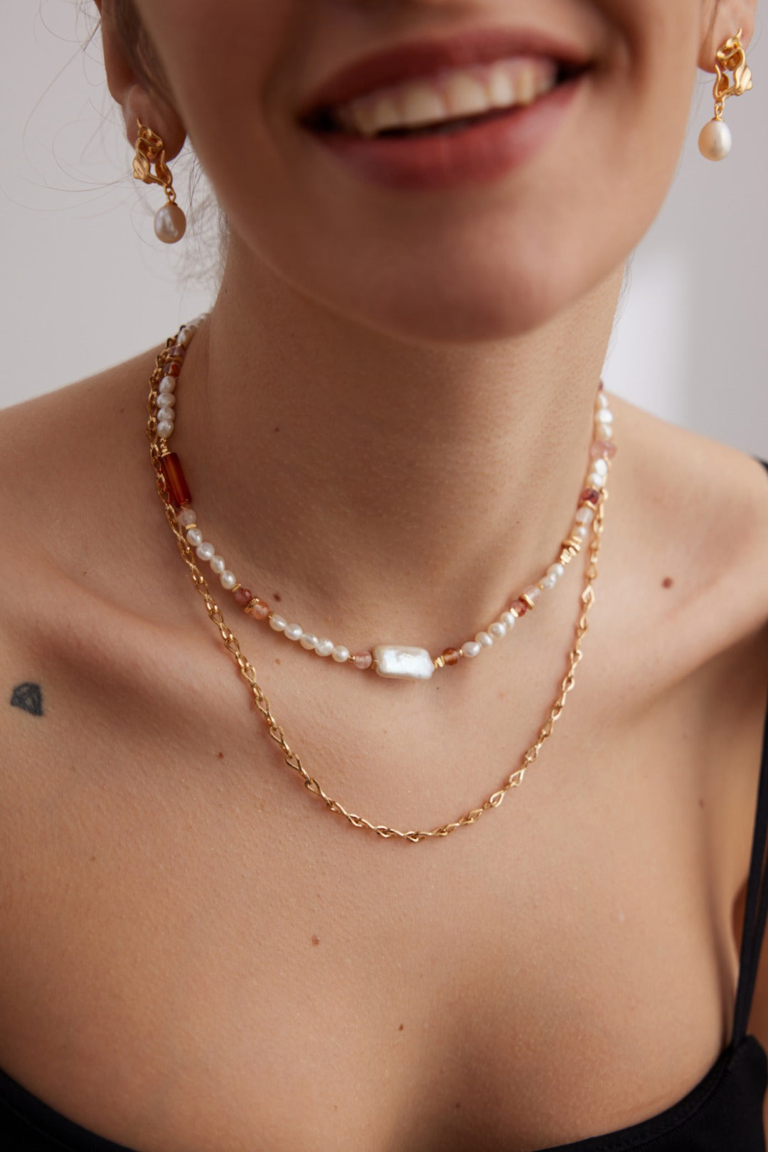 Strawberry Quartz & Pearl Necklace